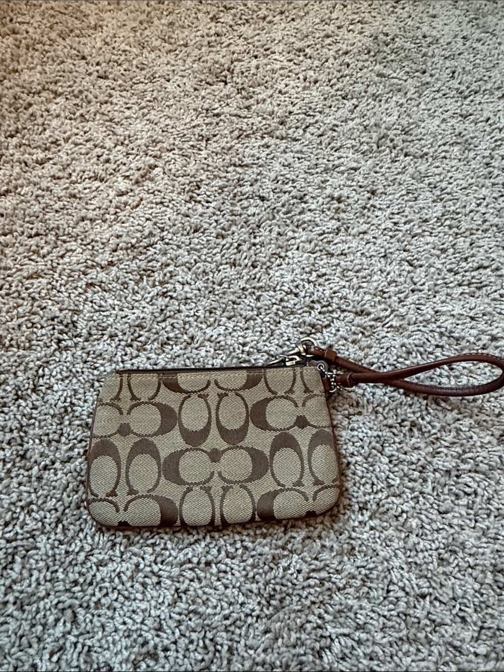 Coach Signature Canvas Wristlet - Tan and Brown
